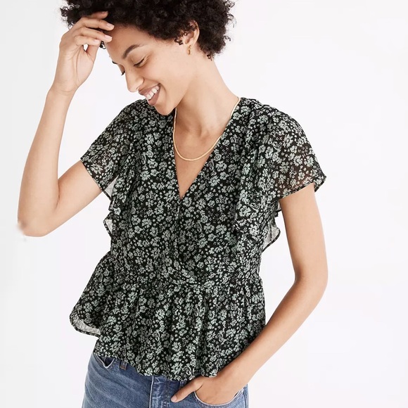 MADEWELL Georgette Ruffle Sleeve Floral Peplum Top - Picture 2 of 10